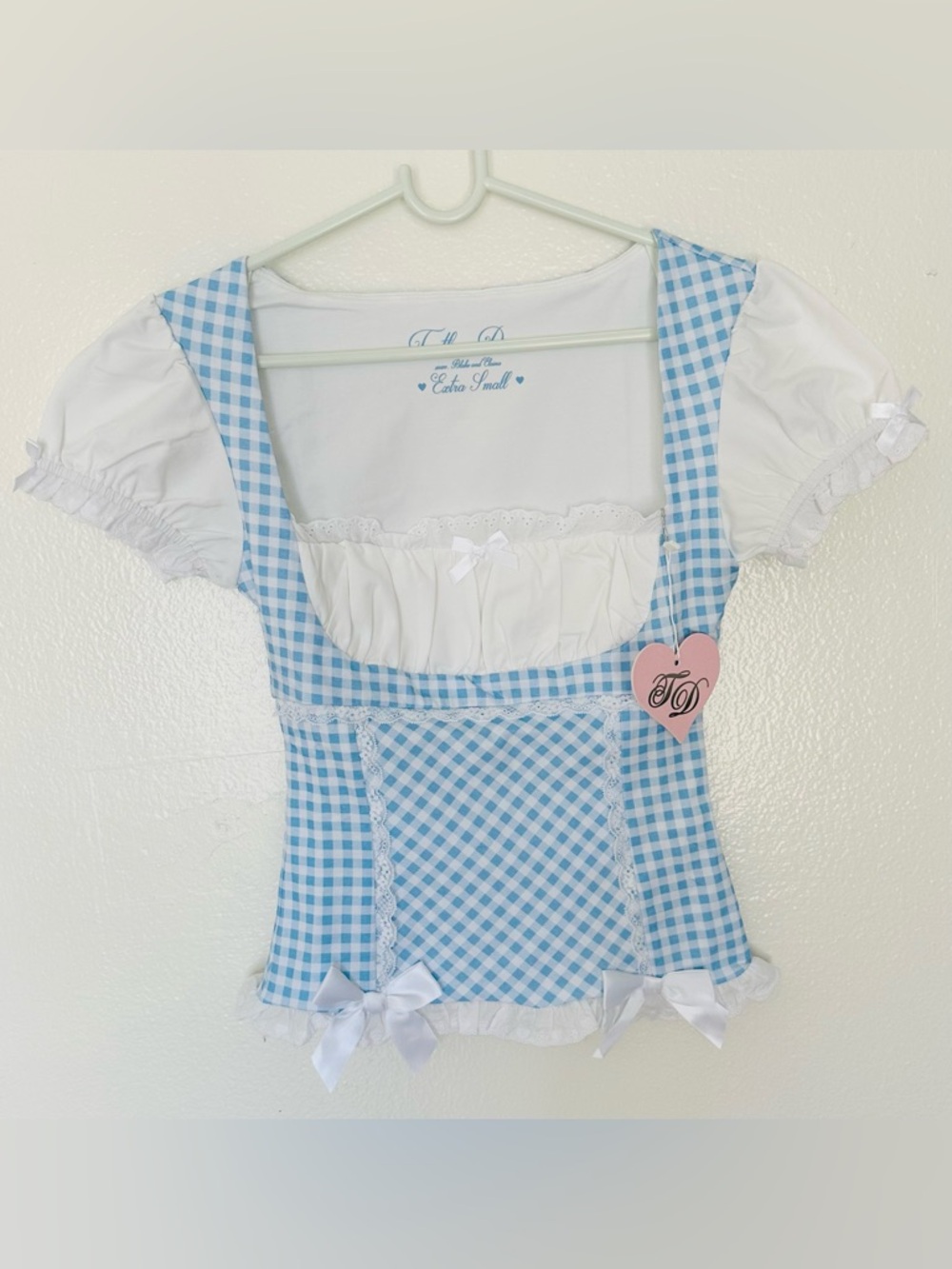 Truth or Dare Angel Doll Milkmaid Top Blue & White NWT Size XS